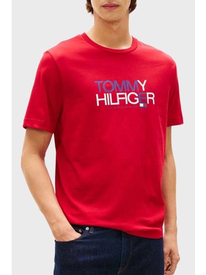 Tommy Hilfiger Logolu % 100 Pamuk Regular Fit Bisiklet Yaka T Shirt Erkek T Shirt MW0MW42369 Xld