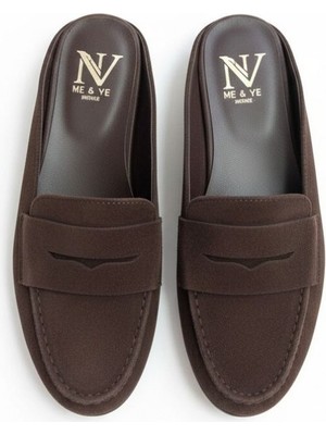 Ne&Ve Shoes Kahve Süet Kadın Yuvarlak Burun Sabo Terlik