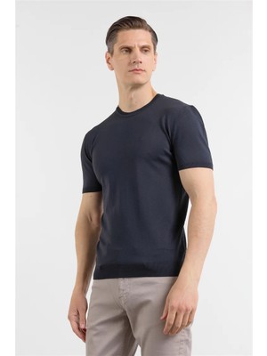 İmza Koyu Lacivert Kısa Kol Bisiklet Yaka Cepsiz  Slim Fit  Tişört 1011250179