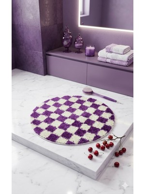 Eurobano Chess Dama Desenli 60X60 cm Küçük Banyolar Için Kaymaz Taban Yıkanabilir Banyo Paspası