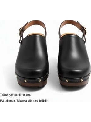 Ne&Ve Shoes Deri Hafif Tabanlı Tokalı Kadın Takunya Sandalet