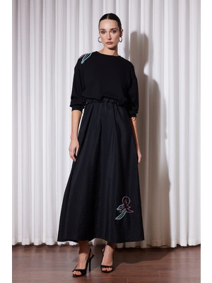 Missemramiss Nakış Detay Duo Elbise 5189 Siyah