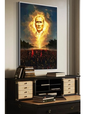 Artan Gallery Atatürk Liderlik Duvar Tablosu | Italyan Kadife | Yağlı Boya Görünümlü | Ofis ve Kurumsal Dekor