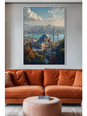 Artan Gallery Italyan Kadife Istanbul Manzarası Duvar Tablosu | Yağlı Boya Görünümlü | Ahşap Çerçeveli