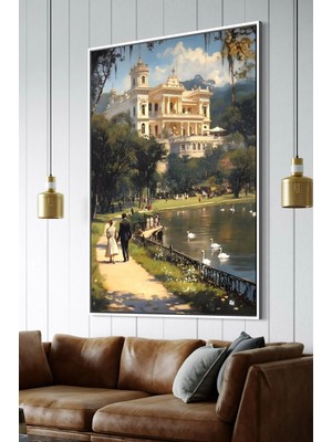 Artan Gallery Italyan Kadife Saray Bahçesi Duvar Tablosu | Romantik | Yağlı Boya Görünümlü | Ahşap Çerçeveli