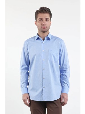 İmza Mavi Sert Yaka Uzun Kol Cepli Comfort Fit %100 Pamuk Gömlek 1004260174
