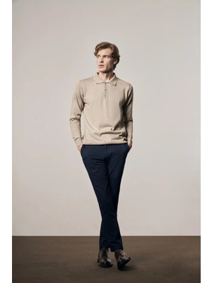 İmza Koyu Lacivert Yan Cep Düz Paça Pamuklu Slim Fit Chino Casual Pantolon 1003255161