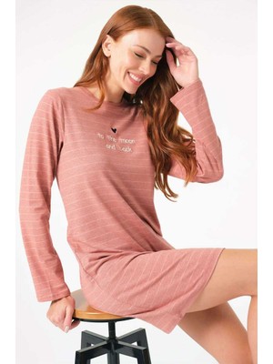 Brand Anıl 5807 Uzun Kol Bisiklet Yaka Cotton Çizgili Kışlık Örme Elbise