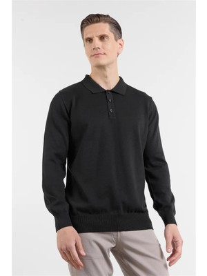 İmza Siyah Polo Yaka Cepsiz Comfort Fit Classic Triko Kazak 1012255255