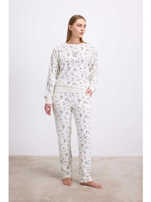 Brand Anıl Kadın Yıldız Desenli Tencel Pamuklu Sweatshirt ve Pantolon Takımı (11592)
