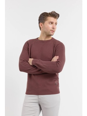 İmza Mürdüm Bisiklet Yaka Uzun Kol Cepsiz Standart Fit Kazak %100 Pamuk Triko 1012260150