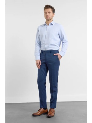 İmza Lacivert-Mavi Yan Cep Kendinden Desenli Comfort Fit Classic Pantolon 1003255177