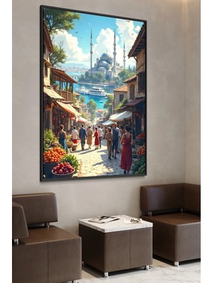 Artan Gallery Italyan Kadife Istanbul Duvar Tablosu | Cami Manzarası | Yağlı Boya Görünümlü | Ahşap Çerçeveli