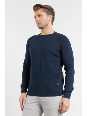 İmza Lacivert Bisiklet Yaka Uzun Kol Cepsiz Standart Fit Kazak %100 Pamuk Triko 1012260150