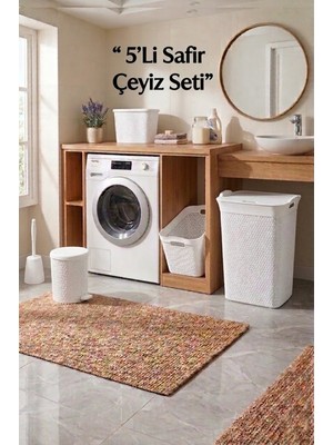 Effe Home 5'li Safir Çamaşır Sepeti Seti Örgü Desenli