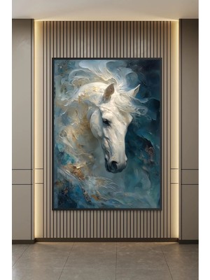 Artan Gallery Italyan Velvet Kadife At Temalı Duvar Tablosu | Abstrakt Yağlı Boya Görünümlü | Ahşap Çerçeve
