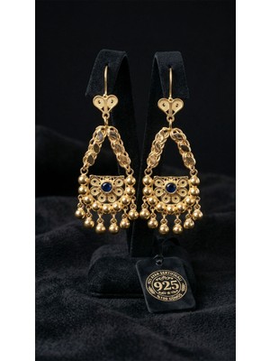 Erdobia 925 Ayar Gümüş Geleneksel Telkari Safir Taşlı Altın Kaplama Toplu Salkım Şahmeran Küpe