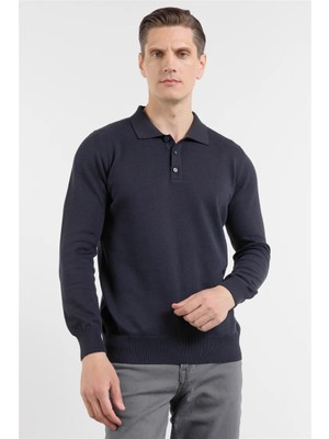 İmza Lacivert Polo Yaka Cepsiz Comfort Fit Classic Triko Kazak 1012255255
