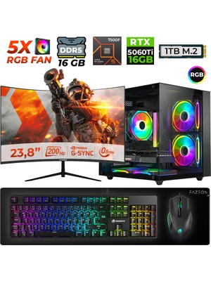 Xaser Live X50 Ryzen 5 7500F 16GB Ddr5 Ram 1tb M.2 Nvme SSD 16GB RTX5060 Ti 23.8" 200Hz Masaüstü Oyuncu Bilgisayarı