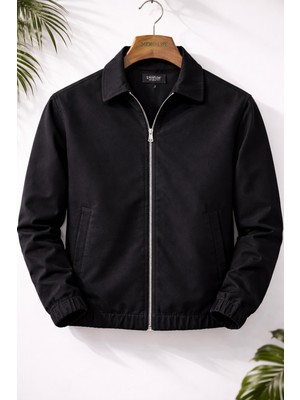 Mero Life Erkek Basic Old Money Fermuarlı Oversize Mevsimlik Polo Yaka Gabardin Kumaş Ceket