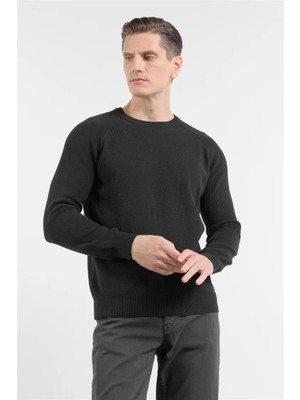 İmza Siyah Bisiklet Yaka Uzun Kol Cepsiz Standart Fit Kazak %100 Pamuk Triko 1012260150