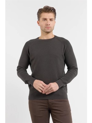 İmza Haki Bisiklet Yaka Uzun Kol Cepsiz Standart Fit Kazak %100 Pamuk Triko 1012260150