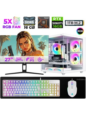 Xaser Live X80 Ryzen 5 7500F 16GB Ddr5 Ram 1tb M.2 Nvme SSD 16GB RTX5060 Ti 27" 240Hz Masaüstü Oyuncu Bilgisayarı