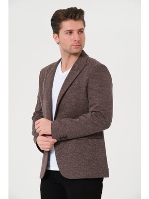 Bonesti Erkek Slim Fit Blazer Ceket Kahverengi Kırçıllı