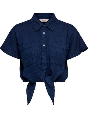 Only ShopINN Onlleonı Seersucker Cap Knot Shırt Wvn Kadın Blue Gömlek - 15367290