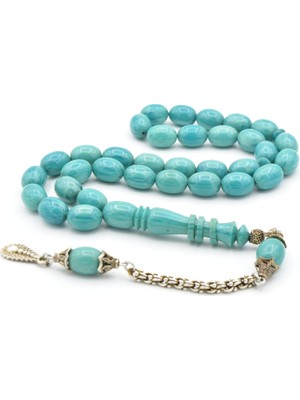 Murty99 Tombul Beyzi Kesim Iri Boy Hareli Turkuaz Katalin Tesbih