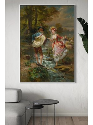 Artan Gallery Italyan Kadife Klasik Aşk Sahnesi Duvar Tablosu | Yağlı Boya Görünümlü | Ahşap Çerçeveli