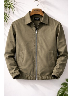 Mero Life Erkek Basic Old Money Fermuarlı Oversize Mevsimlik Polo Yaka Gabardin Kumaş Ceket