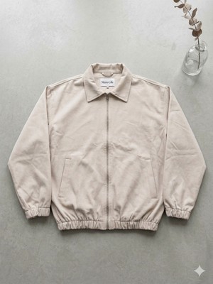 Mero Life Erkek Basic Old Money Fermuarlı Oversize Mevsimlik Polo Yaka Gabardin Kumaş Ceket