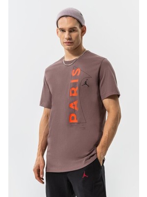 Nike Air Jordan Paris Saint Germain Mens Tee Grafik Baskılı Erkek Günlük Tişört Kahverengi