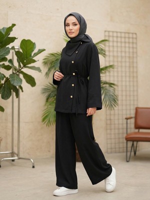 Foremia Çapraz Düğmeli Pantolonlu Takım-Siyah -