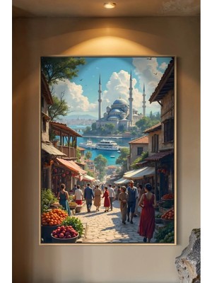 Artan Gallery Italyan Kadife Istanbul Duvar Tablosu | Cami Manzarası | Yağlı Boya Görünümlü | Ahşap Çerçeveli