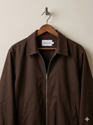 Mero Life Erkek Basic Old Money Fermuarlı Oversize Mevsimlik Polo Yaka Gabardin Kumaş Ceket