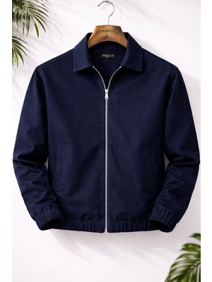 Mero Life Erkek Basic Old Money Fermuarlı Oversize Mevsimlik Polo Yaka Gabardin Kumaş Ceket