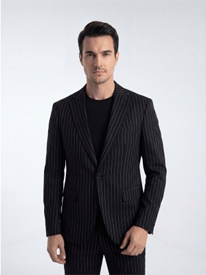 Bonesti Erkek Slim Fit Blazer Ceket Siyah Çizgili