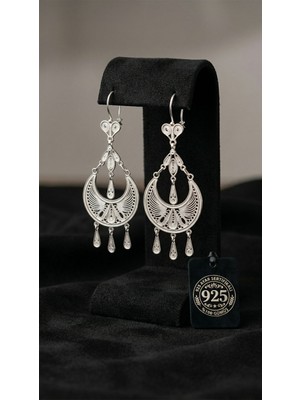 Erdobia 925 Ayar Gümüş Geleneksel El Işçiliği Telkari Gösterişli Süryani Hilal Küpe