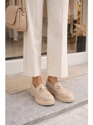 ModaOnn Kadın Nude Tokalı Loafer Ayakkabı