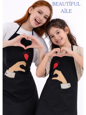 Sevilya Beautiful Aile Sıvı Geçirmez Su Geçirmez Mutfak Önlüğü Yetişkin ve Çocuk Önlüğü Kalp