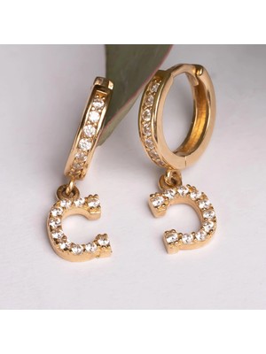 Hakan Mücevherat Sallantılı Taşlı C Harfi 14 Ayar Altın Küpe