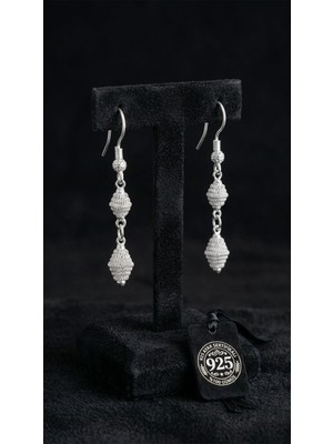 Roza Silver 925 Ayar Geleneksel Kafes Telkari El Işi Top Zincir Gümüş Ikili Sallantılı Küpe - Büyük