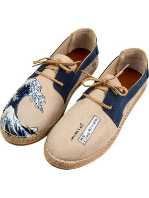 Dogo Erkek Vegan Krem Bağcıklı Espadril - Japanese Waves Tasarım