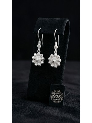 Erdobia 925 Ayar Geleneksel Telkari Midyat Bereket Serisi Çiçek Sallantılı Kanca Gümüş Küpe - 13MM