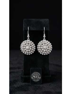 Erdobia 925 Ayar Geleneksel Telkari Midyat Bereket Serisi Çiçek Sallantılı Kanca Gümüş Küpe - 22MM