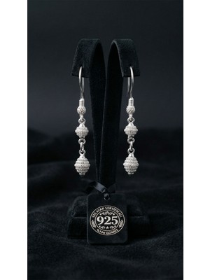 Roza Silver 925 Ayar Geleneksel Kafes Telkari El Işi Top Zincir Gümüş Ikili Sallantılı Küpe - Küçük