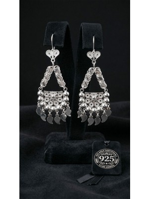 Roza Silver 925 Ayar Gümüş Geleneksel El Işçiliği Telkari Pullu Salkım Şahmeran Küpe