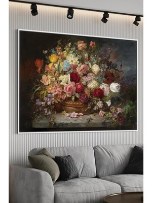 Artan Gallery Italyan Kadife Çiçekli Natürmort Duvar Tablosu | Yağlı Boya Görünümlü | Ahşap Çerçeveli